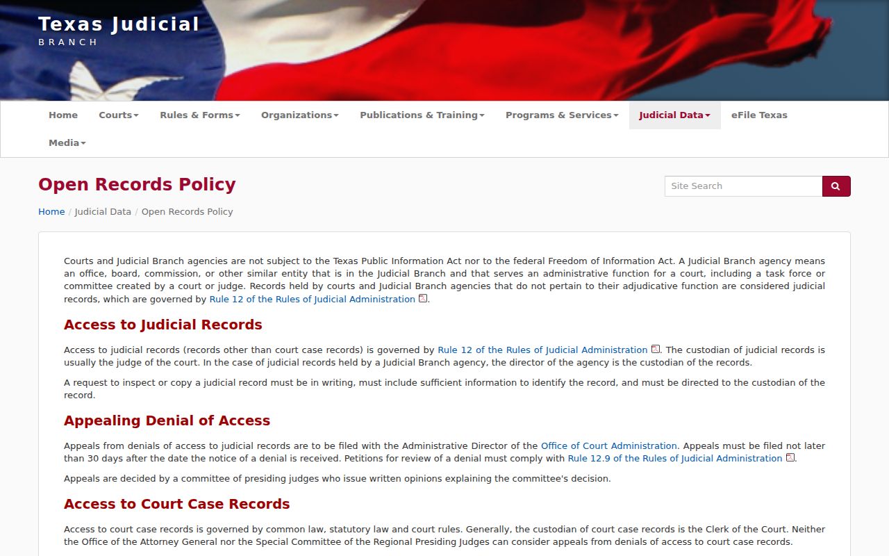 Texas Rule 12 policy for Bailey County court records